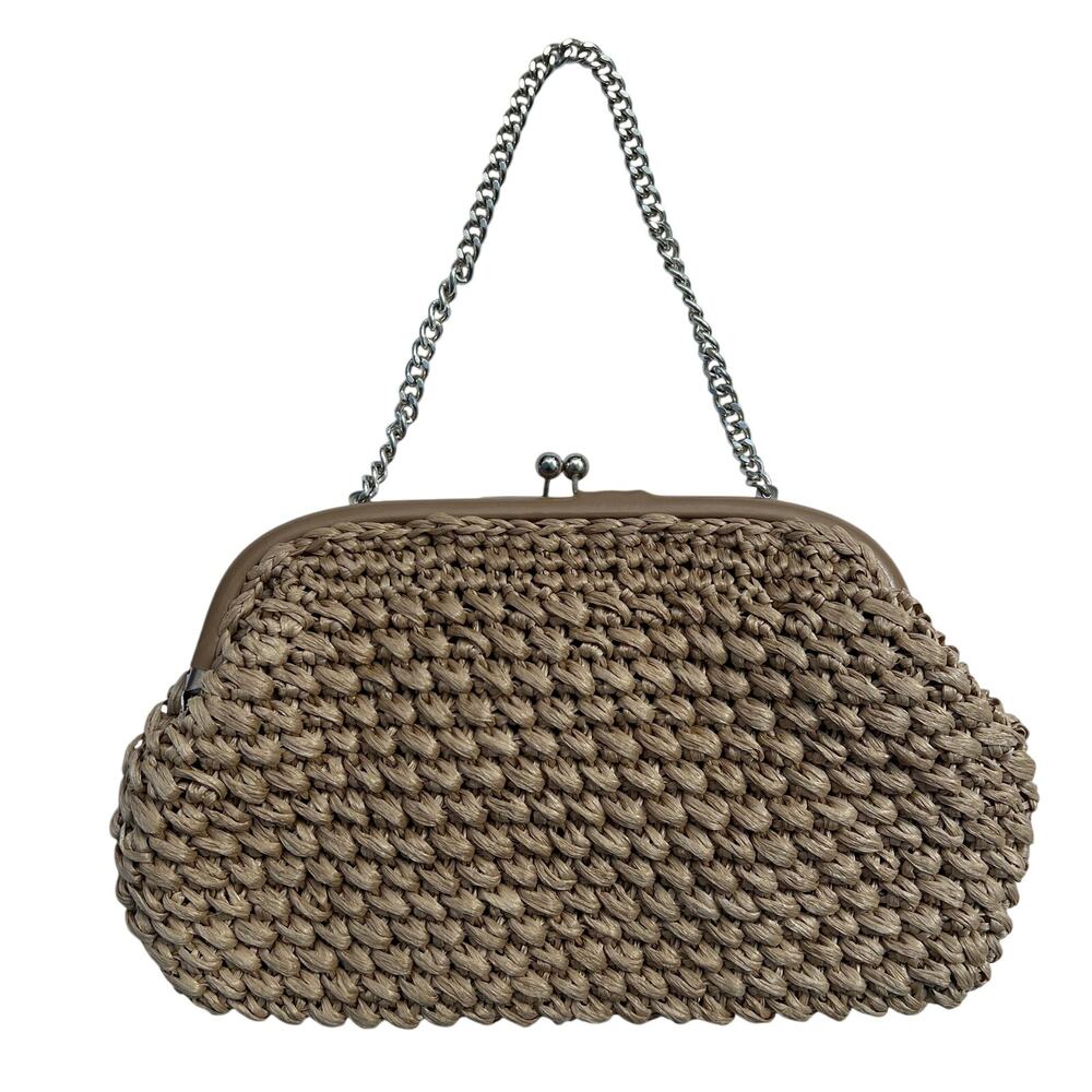 Vintage Handbag Purse Clutch Straw Lined Chain Handle